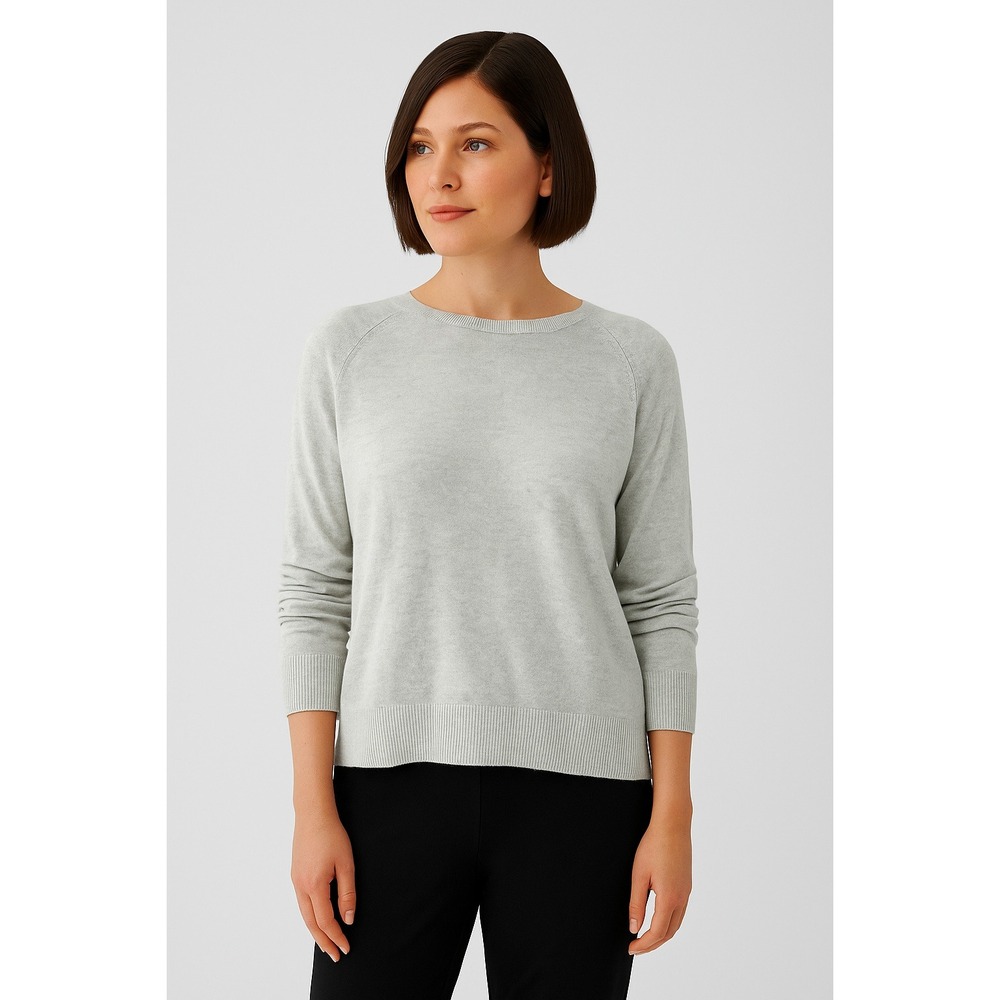 Eileen Fisher Womens Gray Wool Blend Long Sleeve Knit Tunic Jersey Top Size L‎